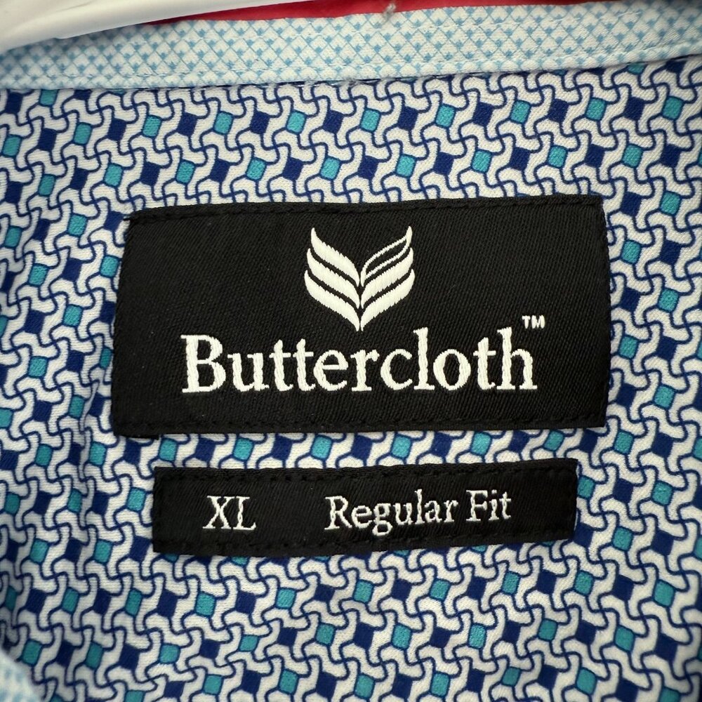 Butter Cloth Shirt Mens XL Blue Geometric Regular Fit Stretch Button Up - Picture 3 of 7